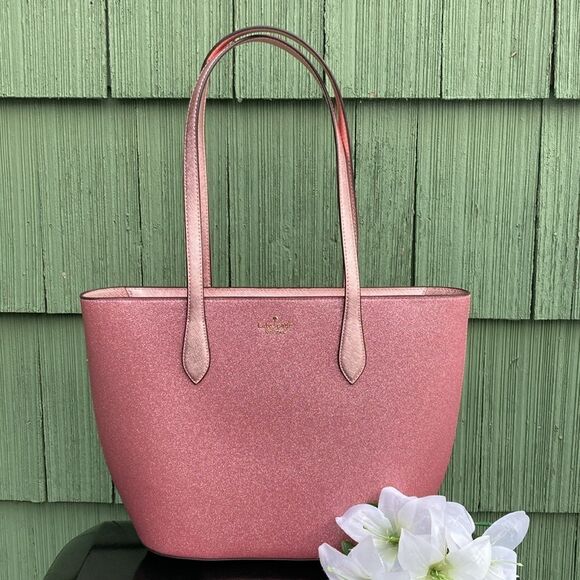 Kate Spade ♠️ Large Pink Glimmer Sparkling Tote Bag Purse - Picture 1 of 13